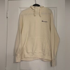 Champion of Powerblend Fleece Cream Script Logo Hoodie XL